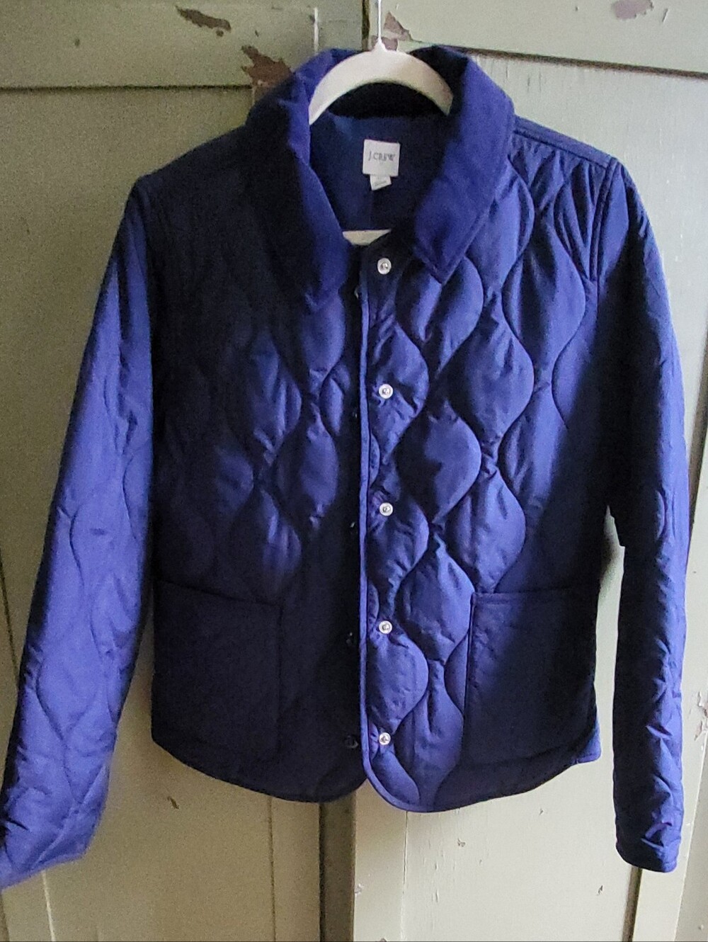 J.Crew Navy Blue Quilted Barn Jacket with Corduroy Collar - Size Medium